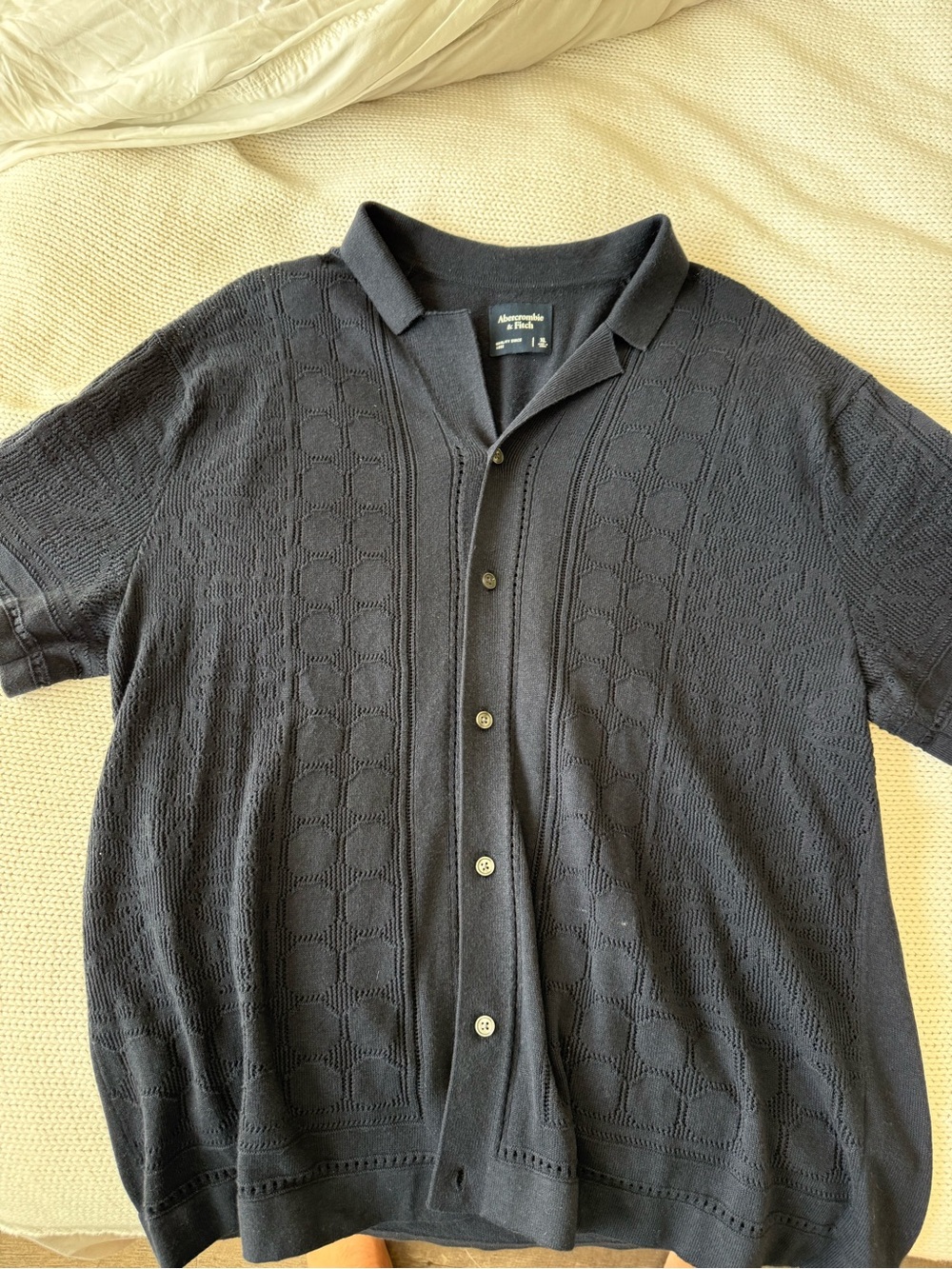 Abercrombie & Fitch Black Textured Knit Polo